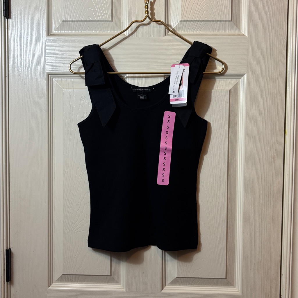 French Connection Black Ribbed Top
